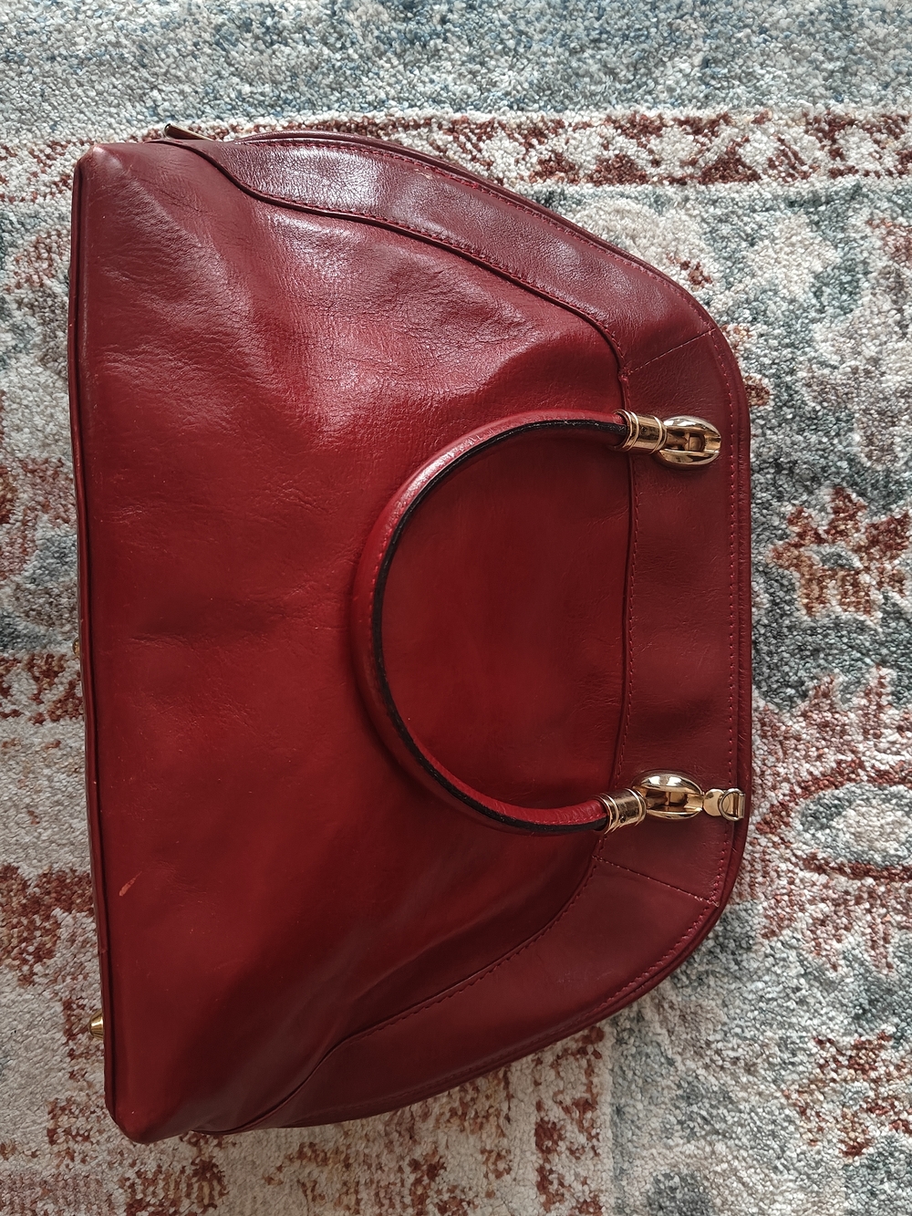 Vintage Italian Genuine Leather Dome Satchel Bag Burgundy Made In Italy